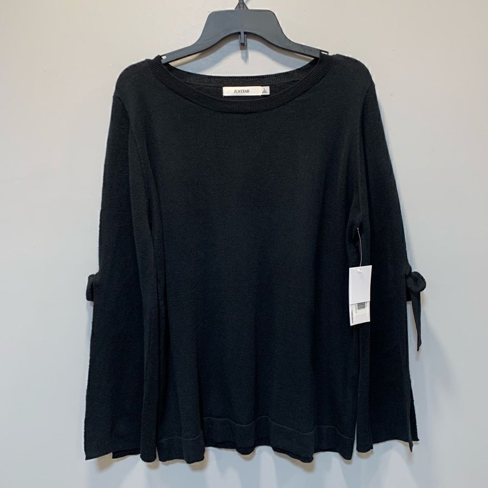 NWT Just Fab black open sleeve tie sweater size L - Picture 5 of 14